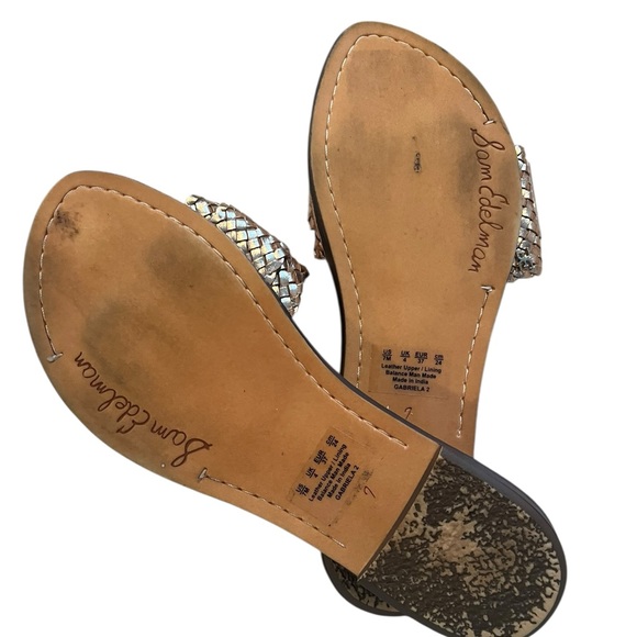 Sam Edelman Woven Slide Sandals Size 7 Metallic Gold Boho Style Resort Wear - Picture 5 of 6